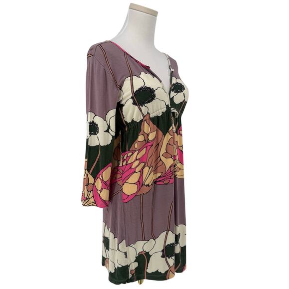 Vintage Y2K does 70s Groovy Printed Jersey Tunic Shirt Going Out Top Women's L - Picture 3 of 5